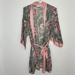 VTG Victorias Secret Womens Paisley Floral Satin Robe Kimono Pink Green One Size
